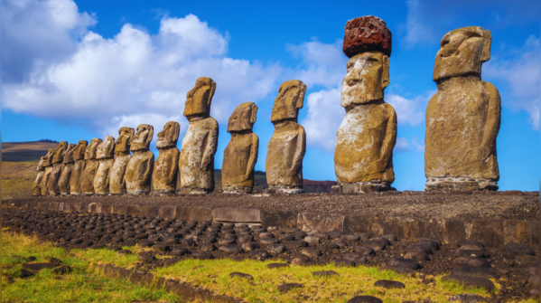 Mysterious Moai statues on Easter Island.