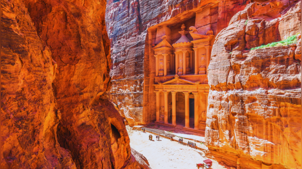 Dramatic view of Petra's iconic Treasury.