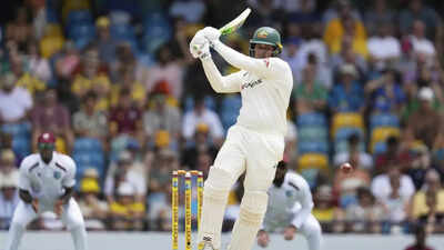 Usman Khawaja at bat during the first Test match.