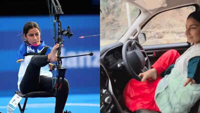 Sheetal Devi skillfully controls a car with her feet