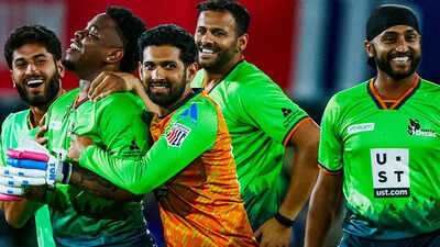 Shimron Hetmyer celebrates after hitting the winning six.