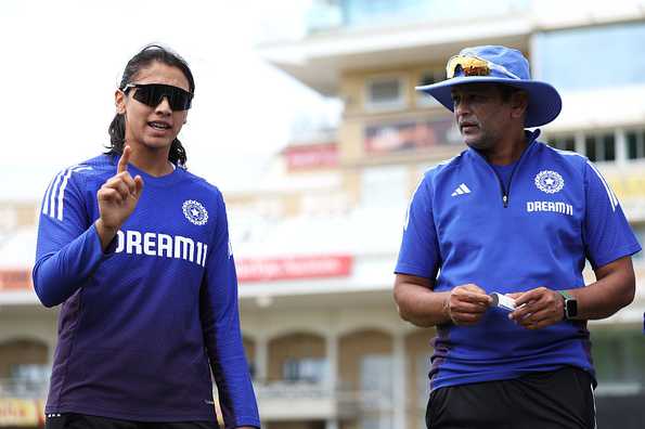 Smriti Mandhana addresses the press in Harmanpreet Kaur's absence.